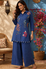 Beautiful mulchandri embroidered cord set with shell detailing in navy blue
