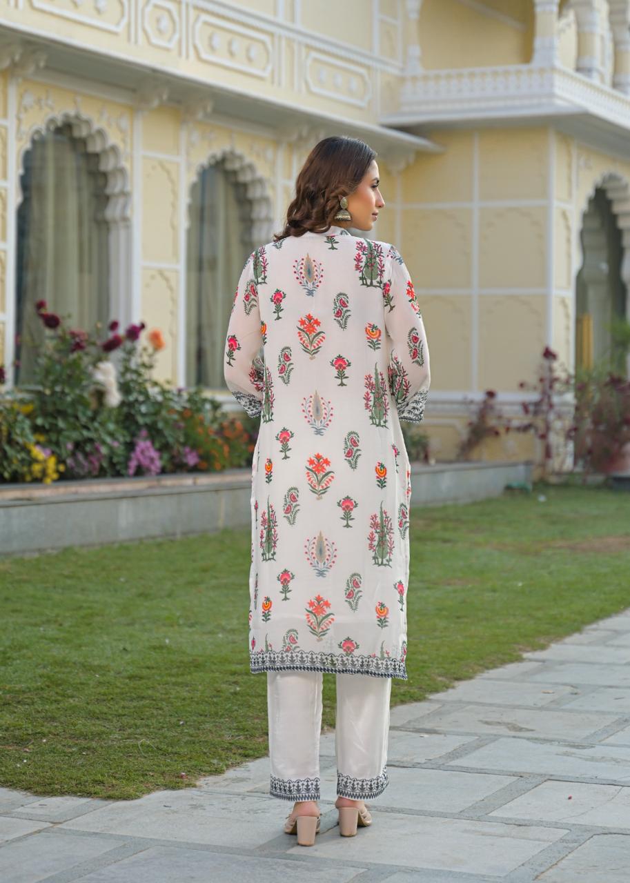 Premium chinon full suit set paired with orgenza dupatta