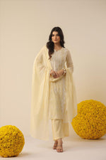 Super pretty butter yellow chikankari Mul cotton
