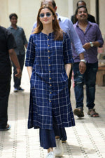 Super smart cotton checkered kurta pant in blue