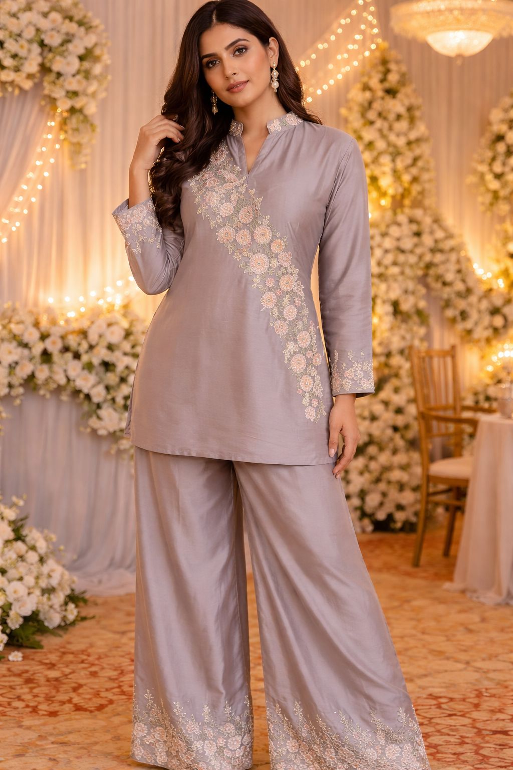 Premium chinon gorgeous handwork co ord set