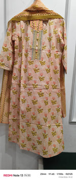 printed cotton full suit set in pink