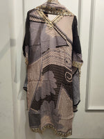 Pure crepe Digital print V neck suit set in black