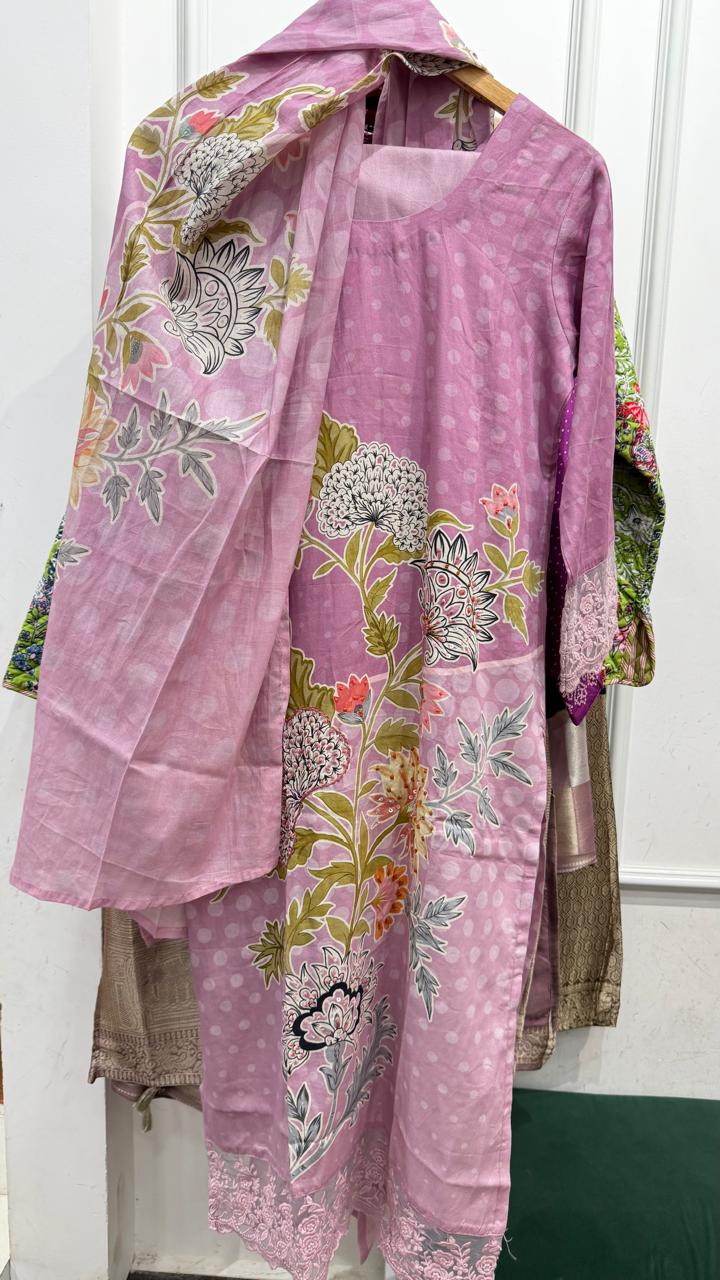 Pure Mul silk digital printed full suit