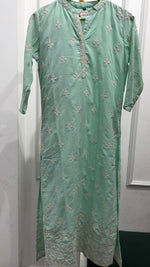 Pure cotton embroidered full suit set in see green