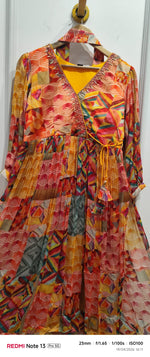 Pretty pretty chinon anarkali with necklace duppatta suit set in yellow