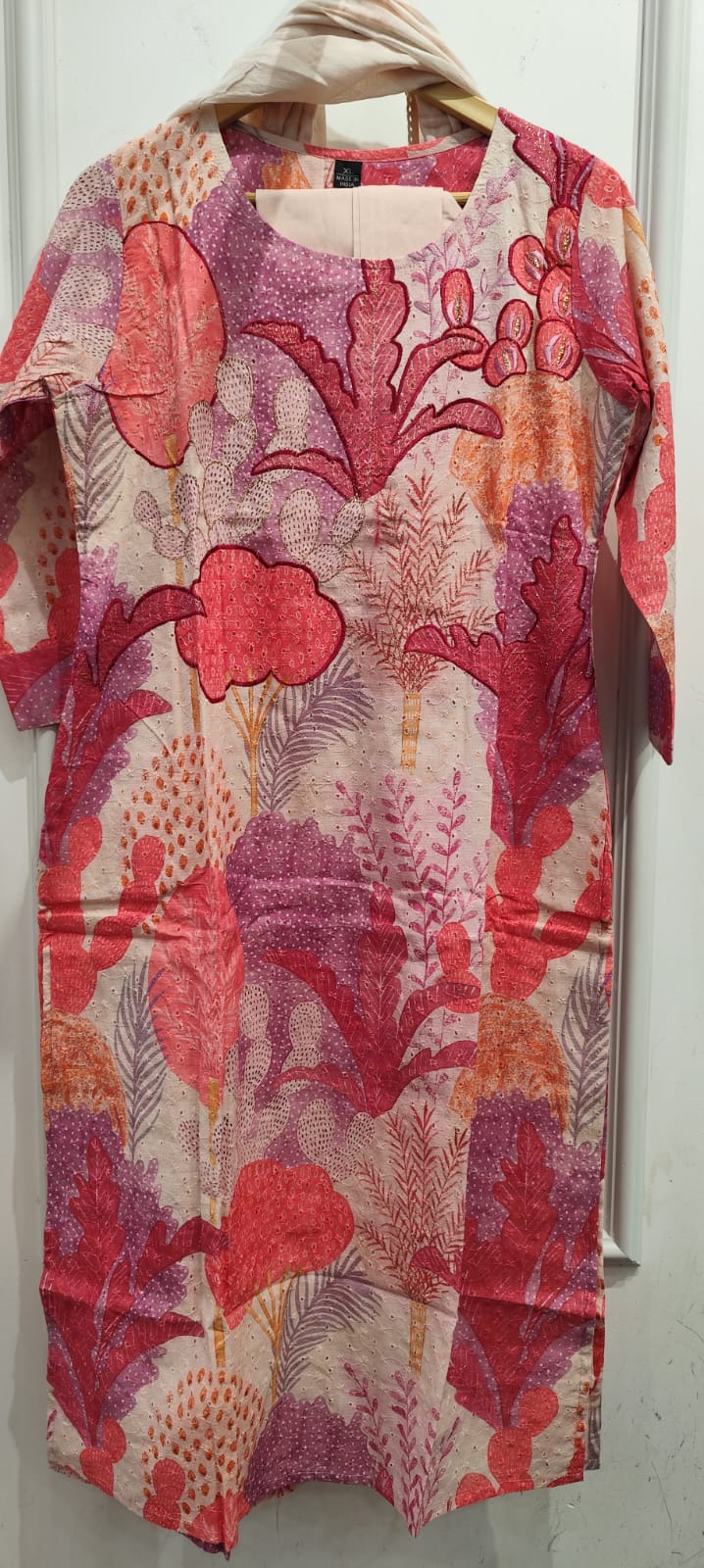 Cotton full suit set in pink