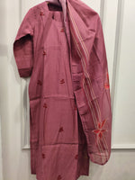 Mul silk embroidered full suitin onion pink