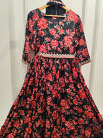 Heavy Rayon anarkali in black with belt full suit