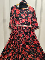 Heavy Rayon anarkali in black with belt full suit