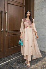 Very rich multi thread embroidery cotton suit set in nude