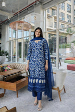 Dabbu cotton original hand block suit set with detailing on hem part in indigo blue