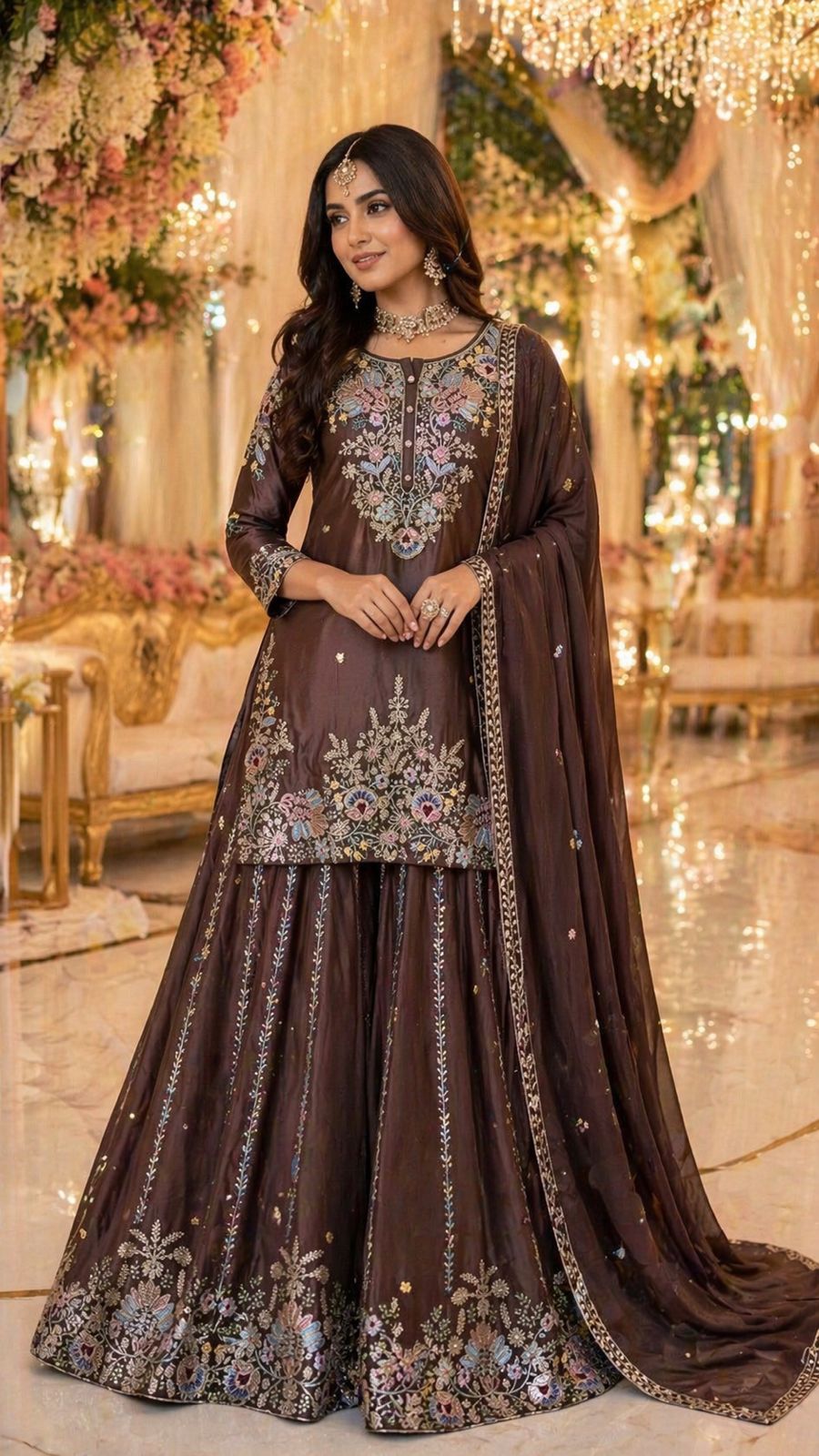 Super pretty chinon hand embroidery lehenga suit