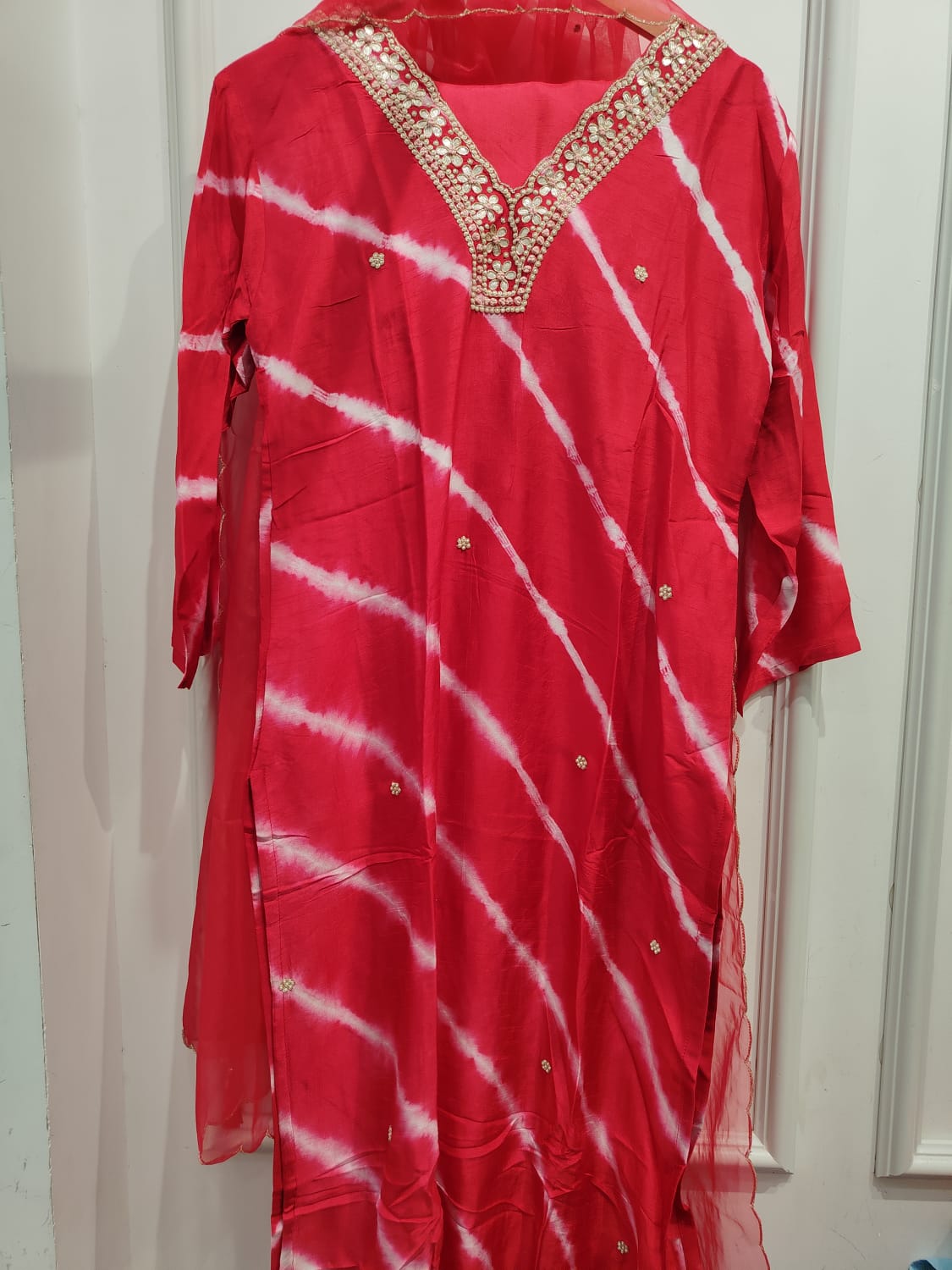 Dola silk full suit with handwork With organza duppata
