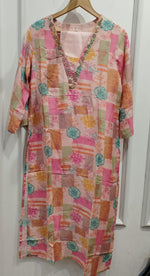 V neck Cotton kurta pant in pink