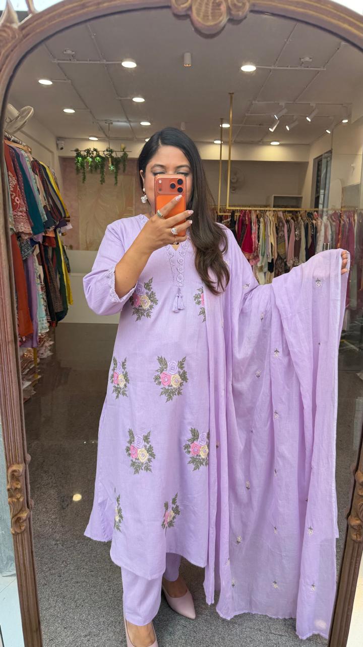 Restocked !! Fully embroidered cotton suit set in purple