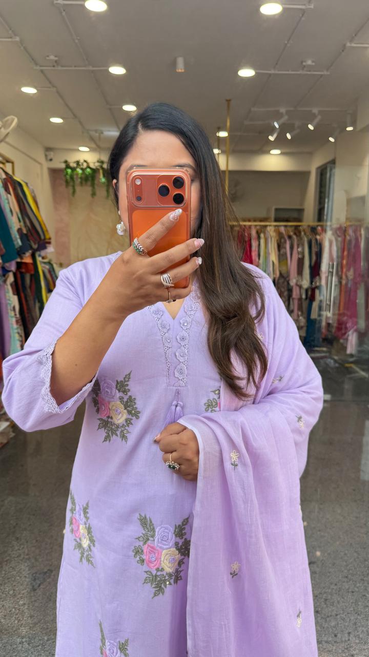 Restocked !! Fully embroidered cotton suit set in purple