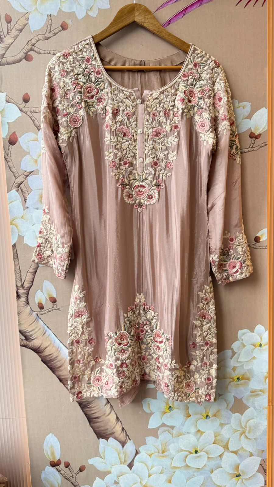 Super pretty embroidered chinon sharara suit set