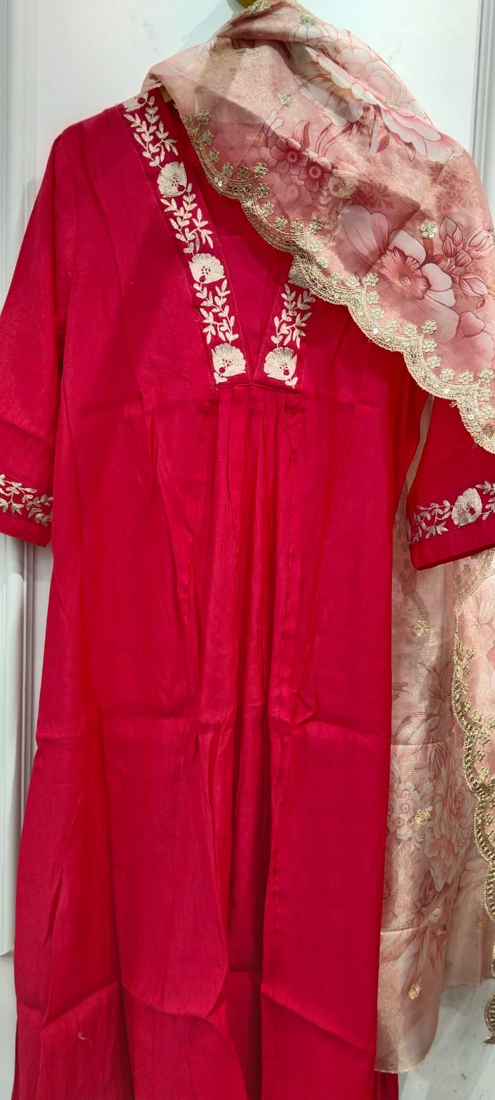 Muslin Full suit set in pink