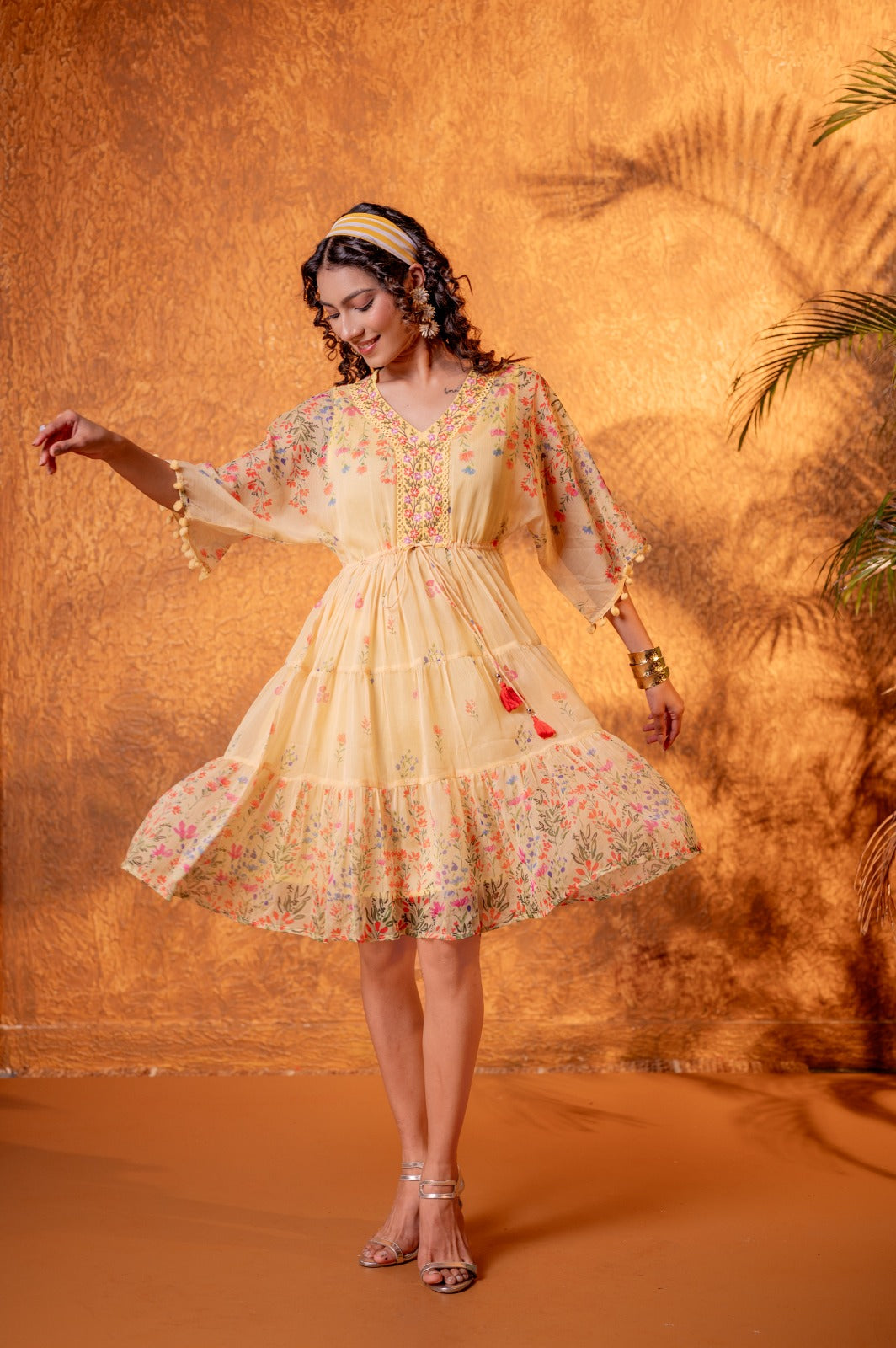 Pure shiffon dress with inner and adjustable strings