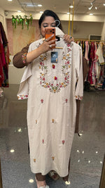 Fully embroidered pure cotton lining suit set with pockets in pant in cream