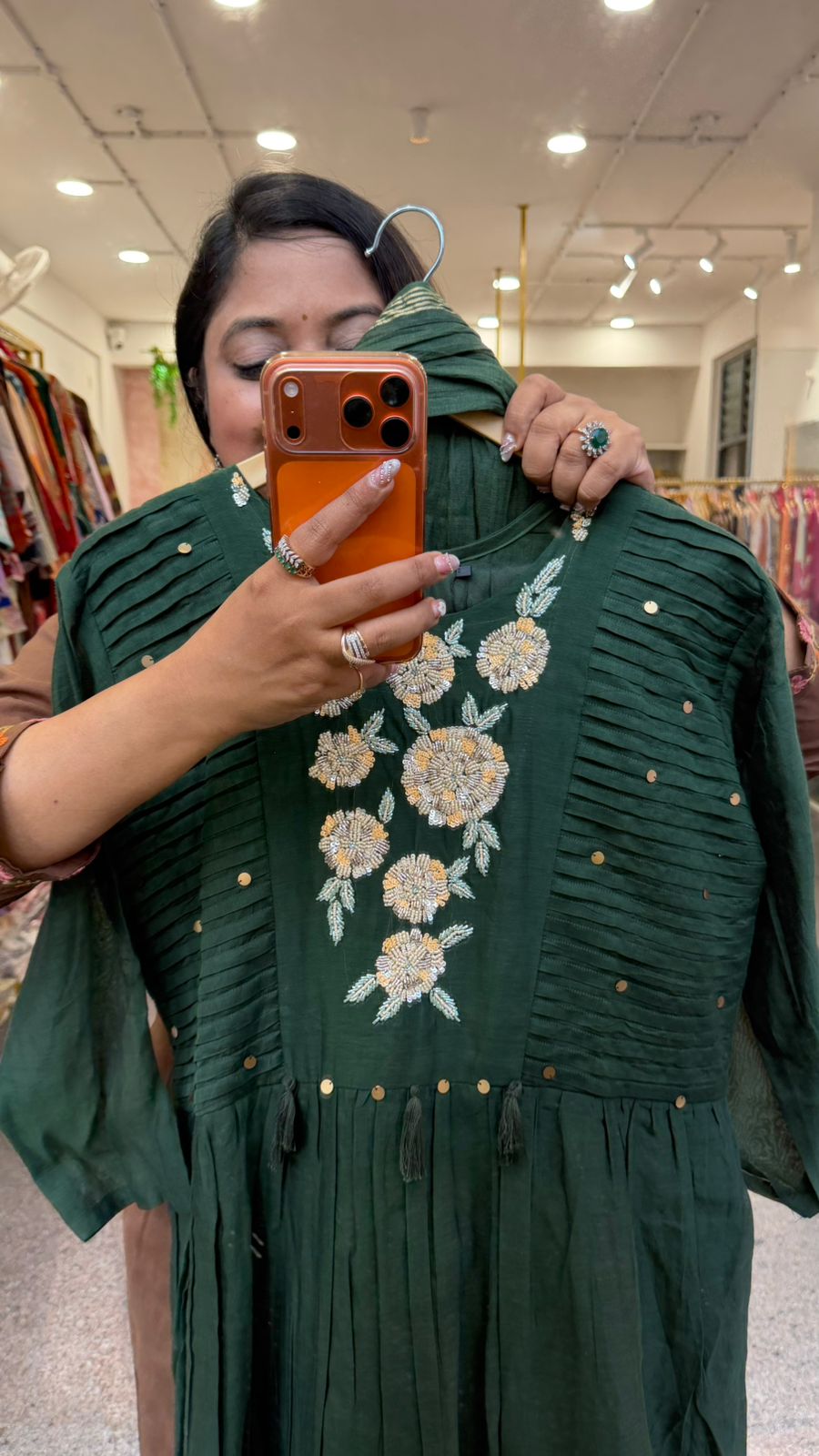 Premium Mul chanderi hand work suit set in green