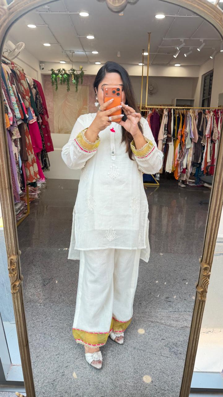 Premium Mul chanderi with embroidery and designer back and inner Full Suit Set