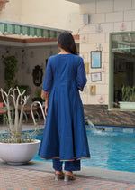 Mul Mul cotton Anarkali suit set in Blue