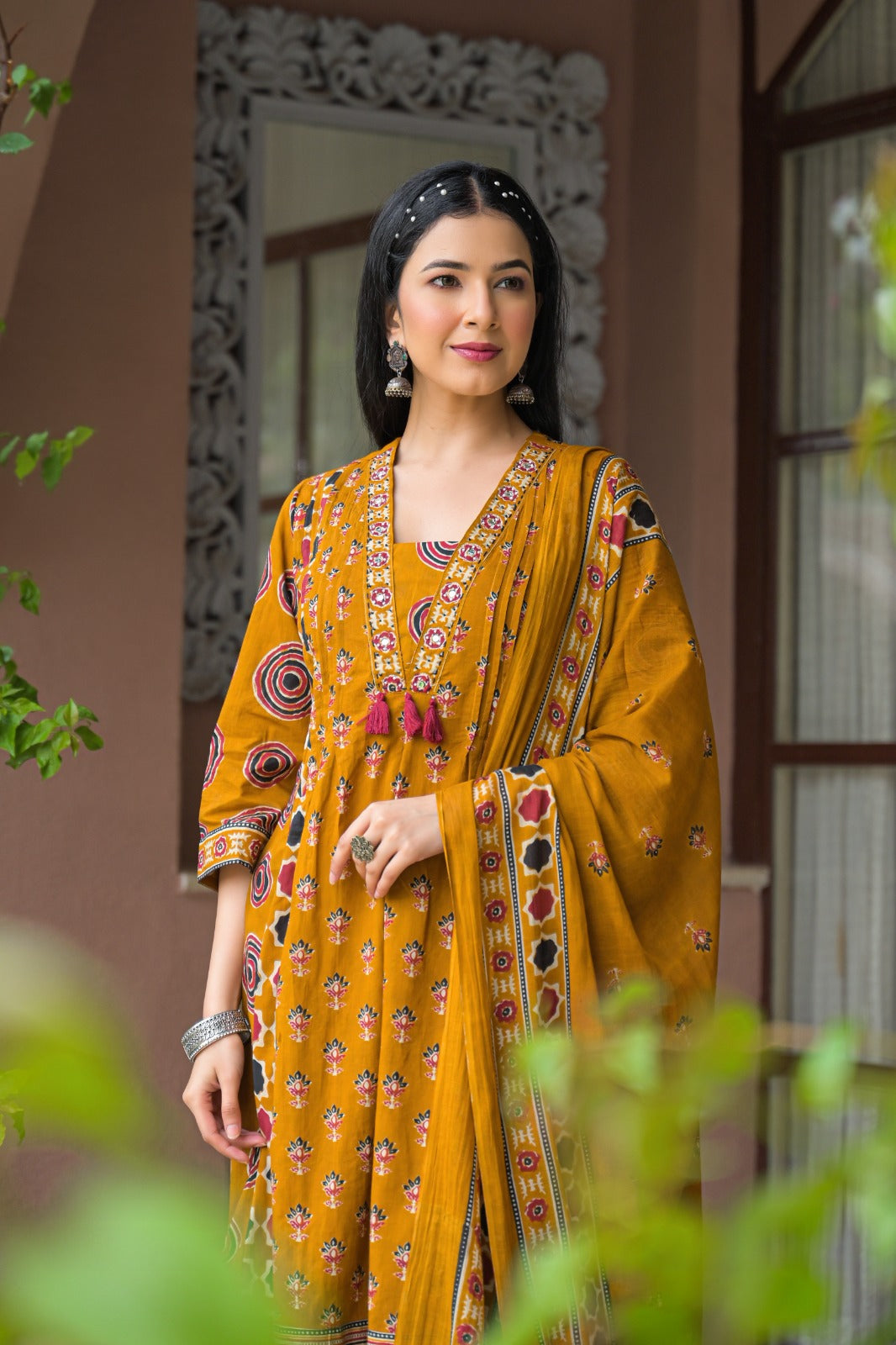 Premium cotton suit set in yellow