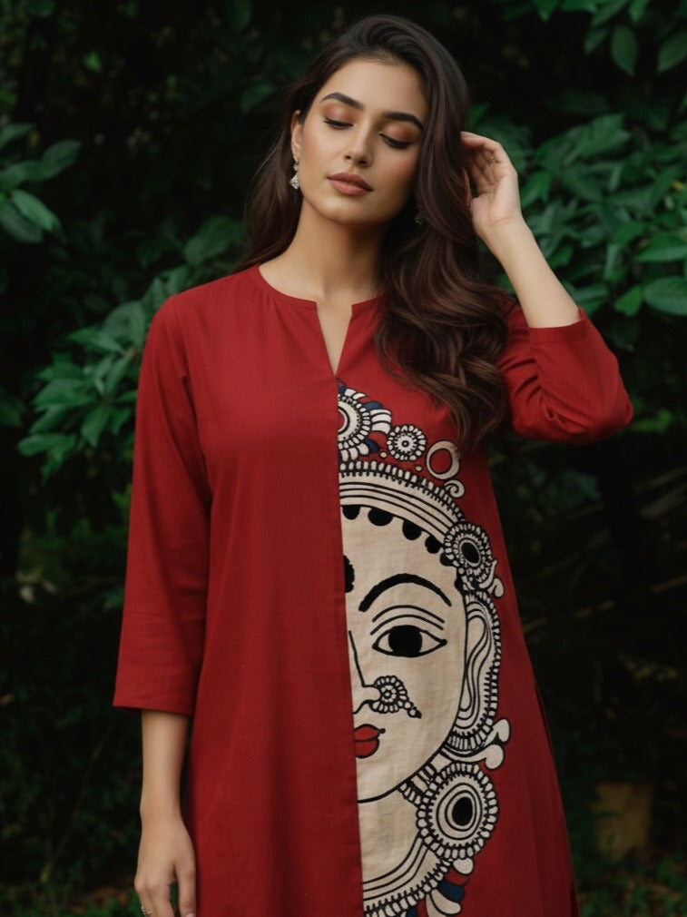 Super pretty cotton Kalamkari co ord set in red