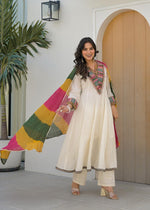 Mul Mul cotton Anarkali suit set in V neck