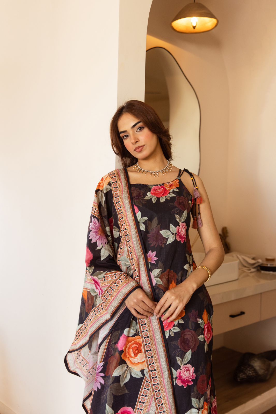 Noodle strap cotton digital printed suit set