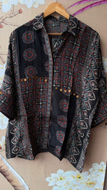 Super pretty black ajrakh crepe silk shirt with coin detailing