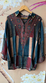 Viral crepe silk shirt with coin detailing in blue