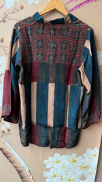 Viral crepe silk shirt with coin detailing in blue