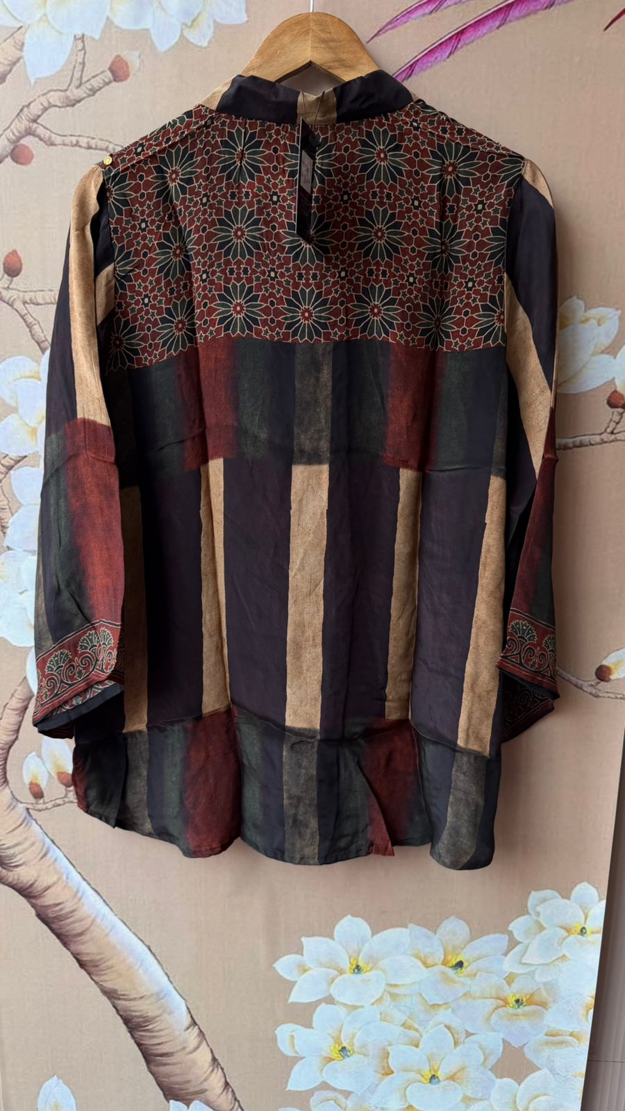 Viral crepe silk shirt with coin detailing in green