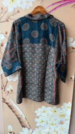 Blue ajrakh crepe silk shirt with coin detailing