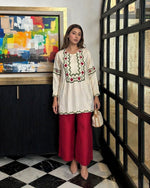 Mul chanderi with lining fully embroidered co ord in maroon