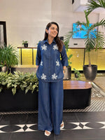 Smart denim cotton embroidery co ord