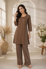 Premium cotton chikankari co ord in brown