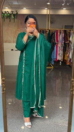 Super soft Mul cotton angrakha full suit set in green