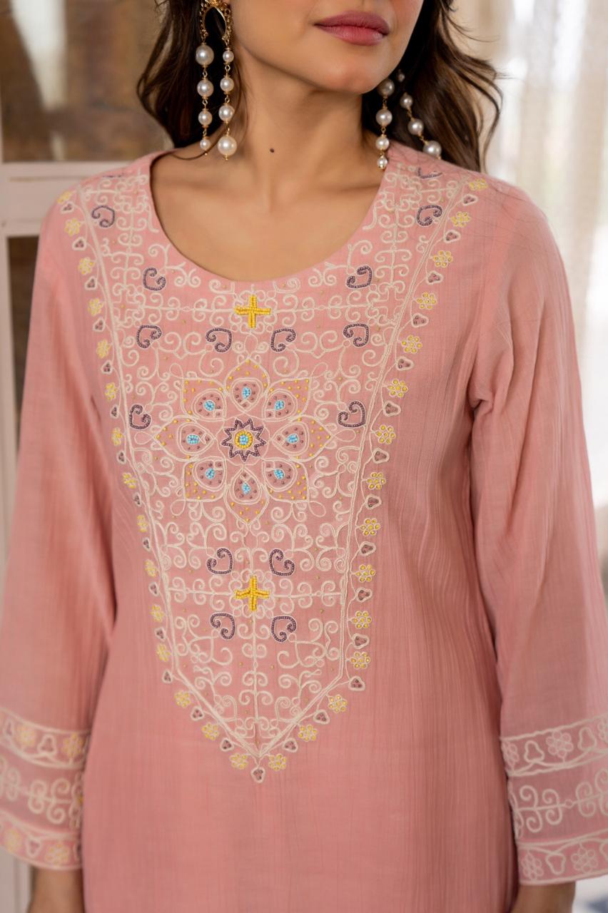 Super Pinteresty Mul Chanderi embroidered cotton suit set in pink