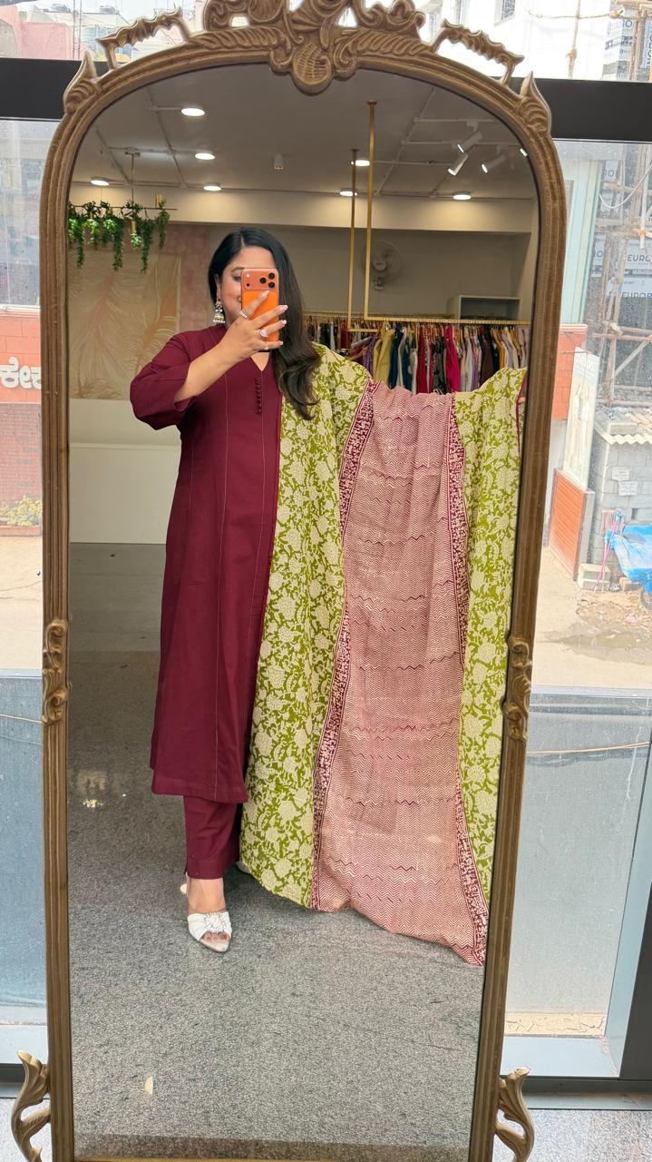 Flex cotton kurta pant paired with cotton digital printed full suit set