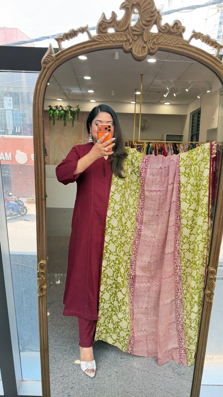 Flex cotton kurta pant paired with cotton digital printed full suit set