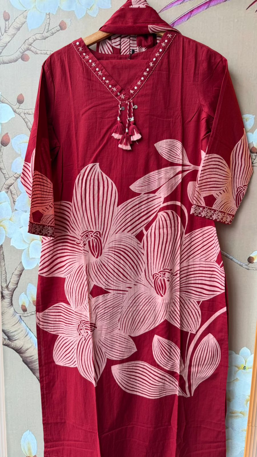 Cotton suit set in red