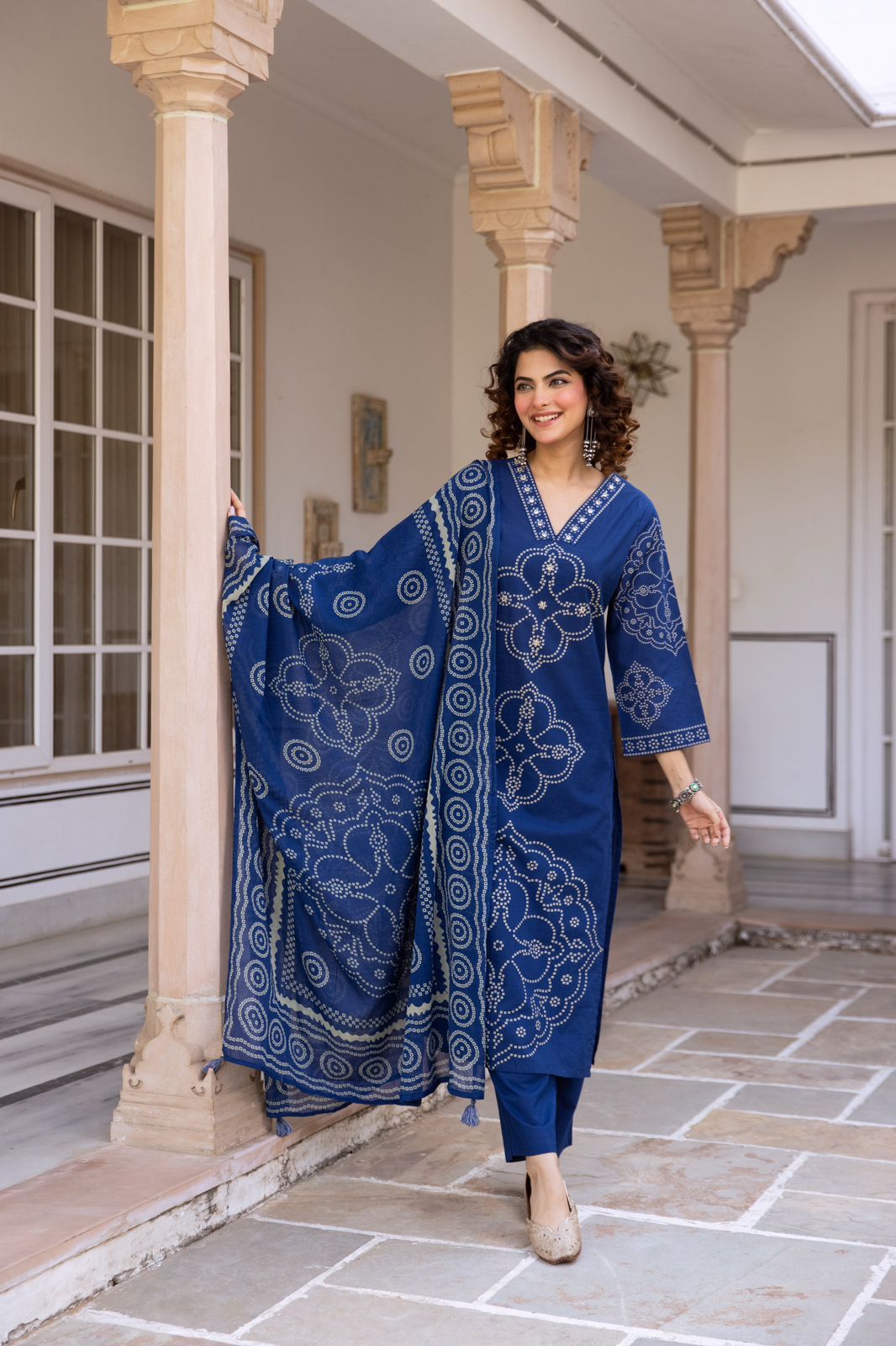 Royal blue bandhani cotton suit set