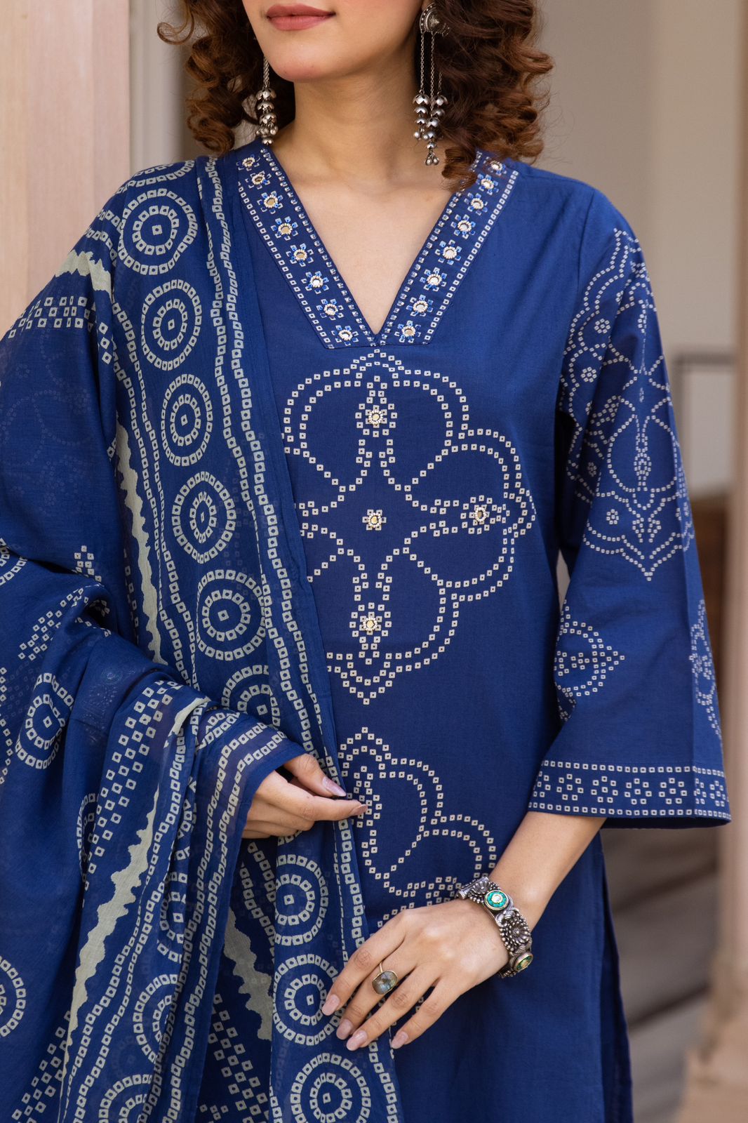 Royal blue bandhani cotton suit set