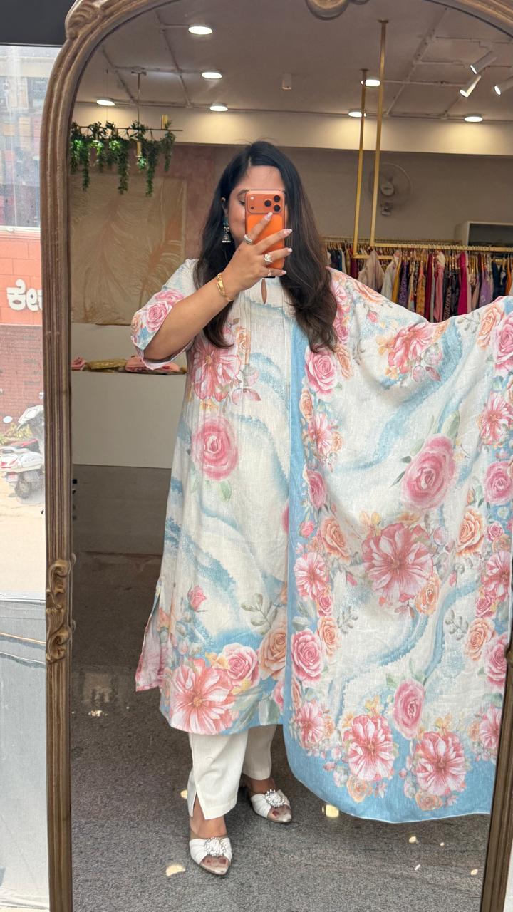 Digital printed designer full sleeeves floral suit set