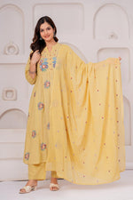 Pretty embroidered cotton suit setin yellow