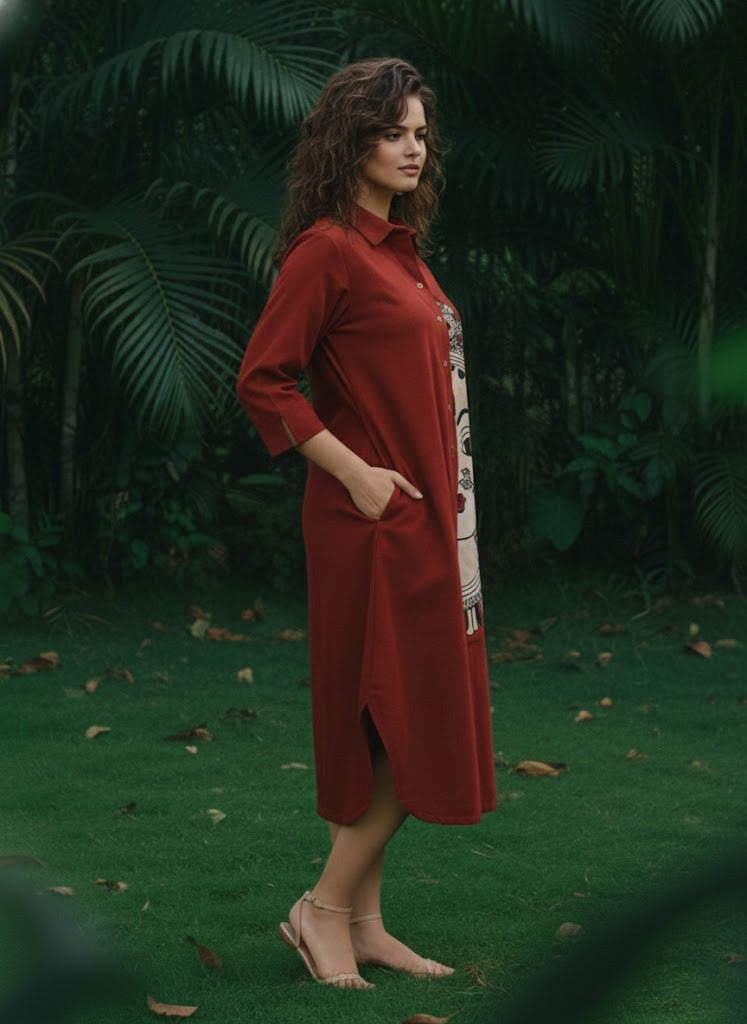 Pretty Kalamkari cotton dress in red